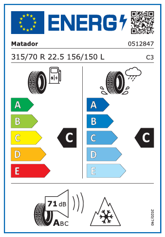 315/70 R22,5 Matador F HR 4 156/150L - energetický štítok