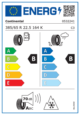 Continental Hybrid HT3 385/65 R22,5 164K - energetický štítok