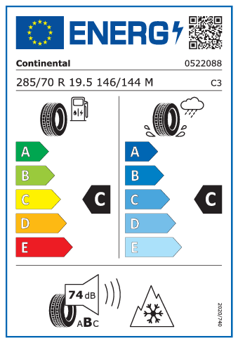 Continental Conti Hybrid HD3 285/70 R19,5 146/144M - energetický štítok