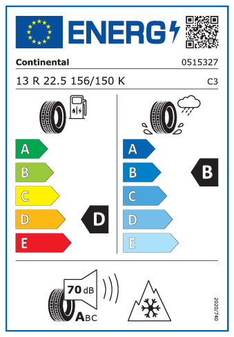13 R22,5 Continental Conti CrossTrac HS3 156/150K - energetický štítok