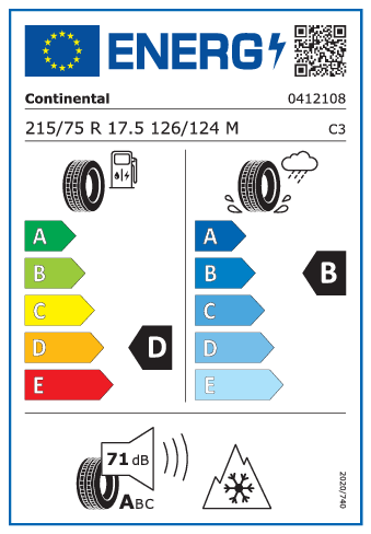 215/75 R17,5 Continental Conti Hybrid LS3 126/124M - energetický štítok