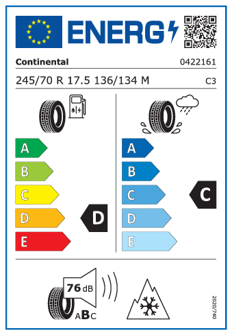 245/70 R17,5 Continental Conti Hybrid LD3 136/134M - energetický štítok