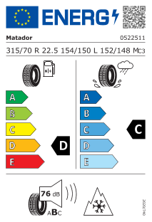 315/70 R22,5 Matador D HR 5 154/150L - energetický štítok